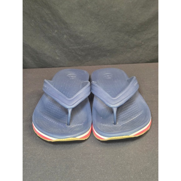 Crocs Crocband Flip Flops Mens 7 Navy‎ Blue Red White Sporty Sandals 11033 main image 4